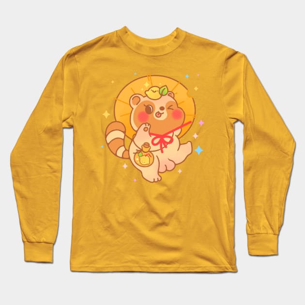 Happy Tanuki Yokai (Japanese Raccoon dog) Long Sleeve T-Shirt by pinkginkgo